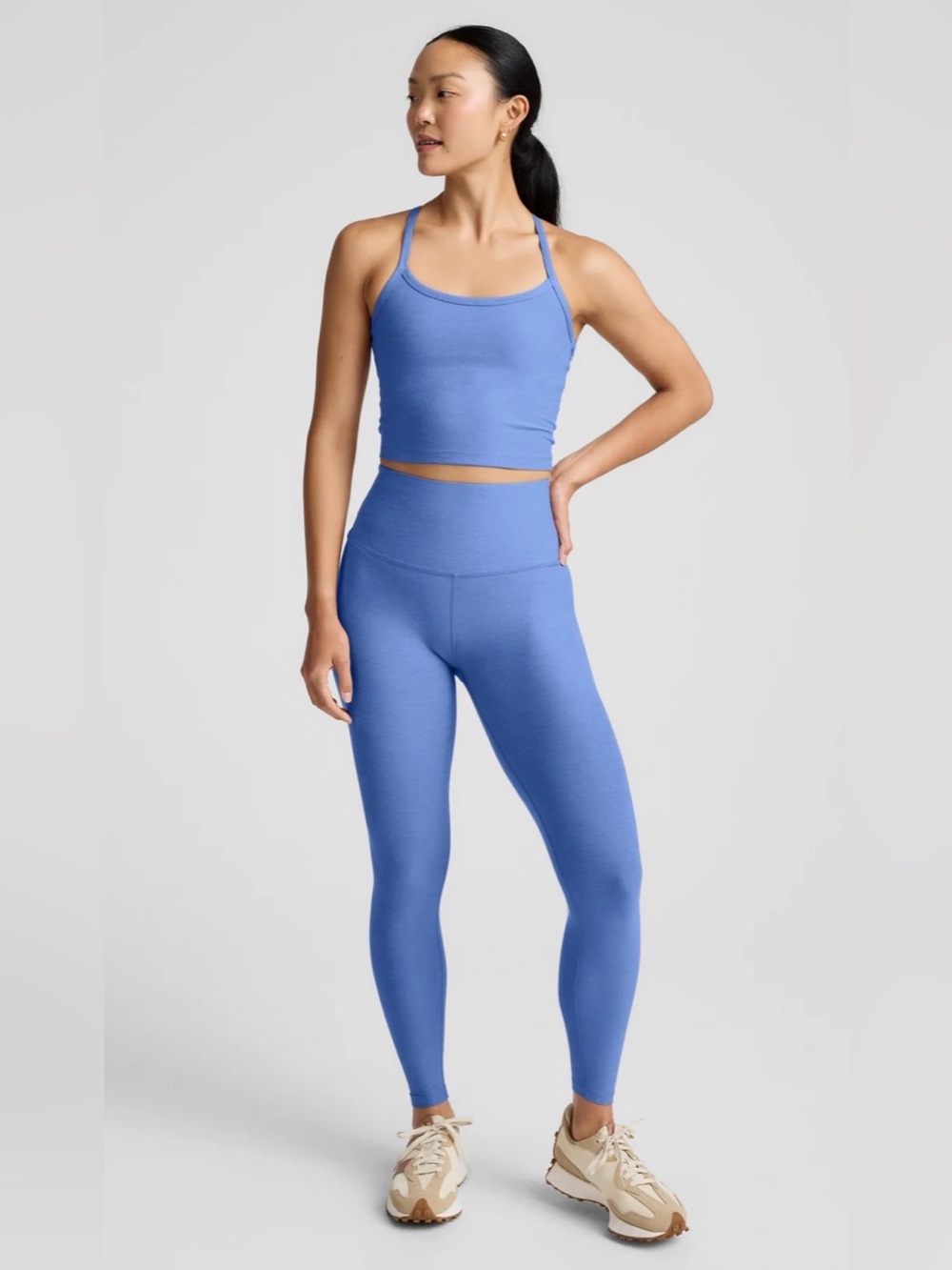 NWT Beyond Yoga Set Wild Flower Blue Heather: Midi Leggings & Cropped Tank Small - Picture 12 of 15